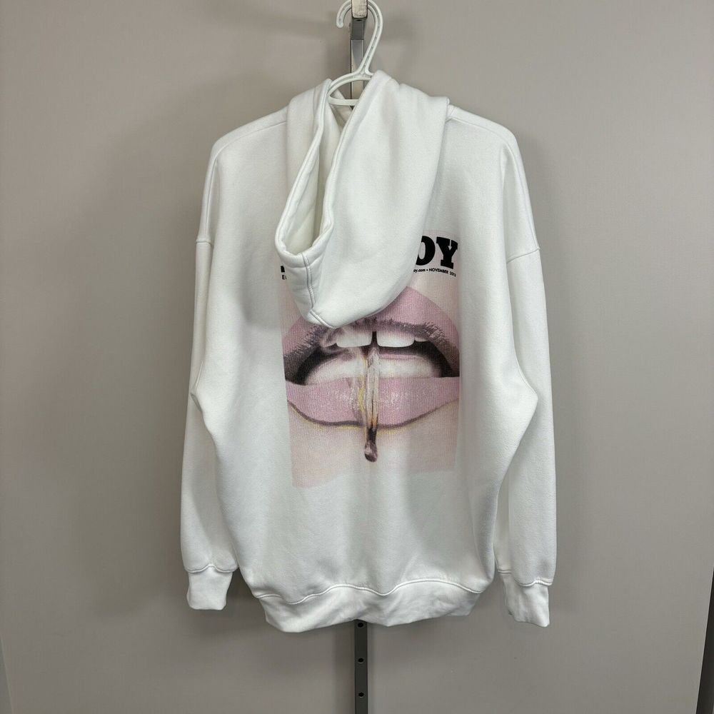 Playboy Bunny Pink Lips MISSGUIDED Oversized Fleece Hoodie Embroidered Size XL
